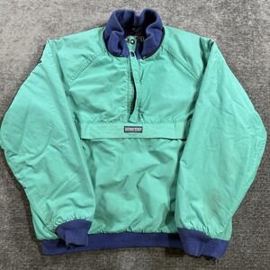 Vintage Lands End Large Pullover 1/4 Zip Teal Lined‎ Warm Up Jacket Made in USA